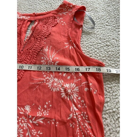 Daniel Rainn Women’s Orange Floral Crochet Trim Sleeveless Blouse Top Size M - Picture 5 of 8